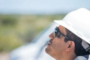 Drones man looking into sky